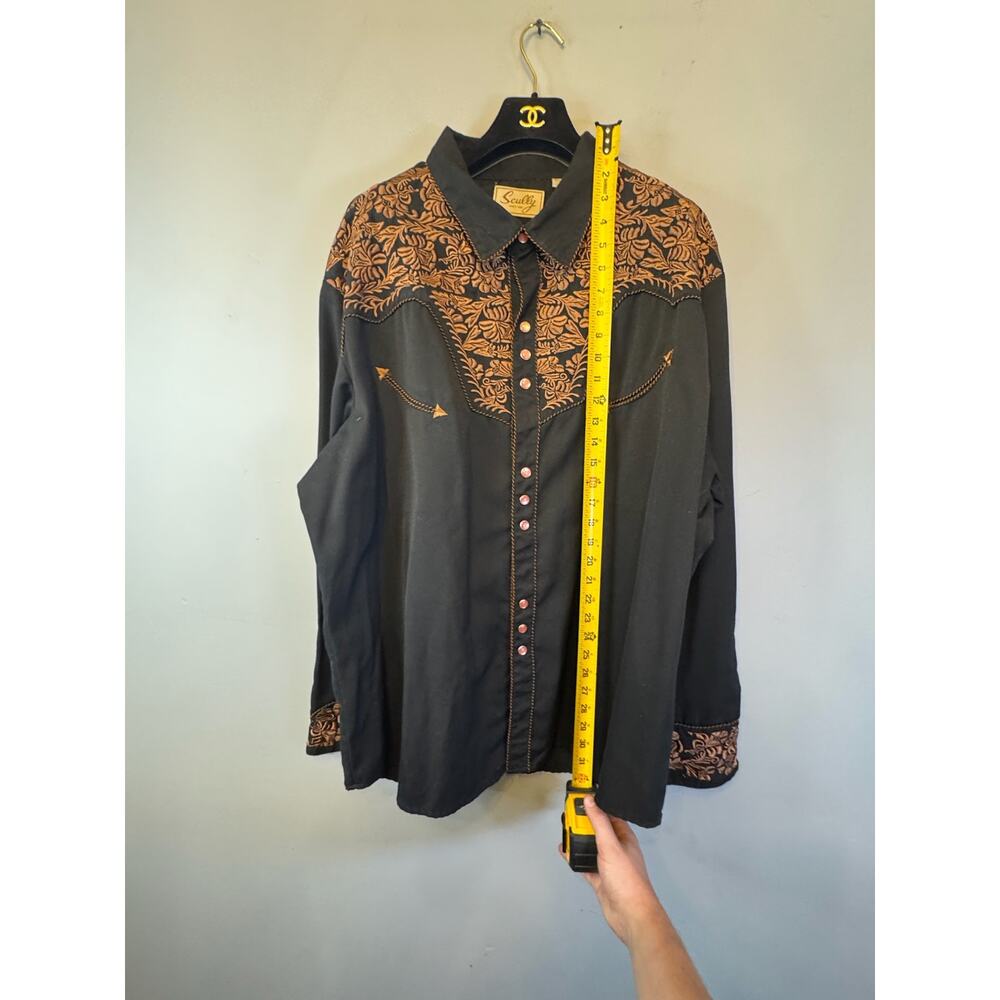 Scully Men's Black Western Snap Shirt with Embroidered Floral Yoke Size 3XL - Picture 8 of 9